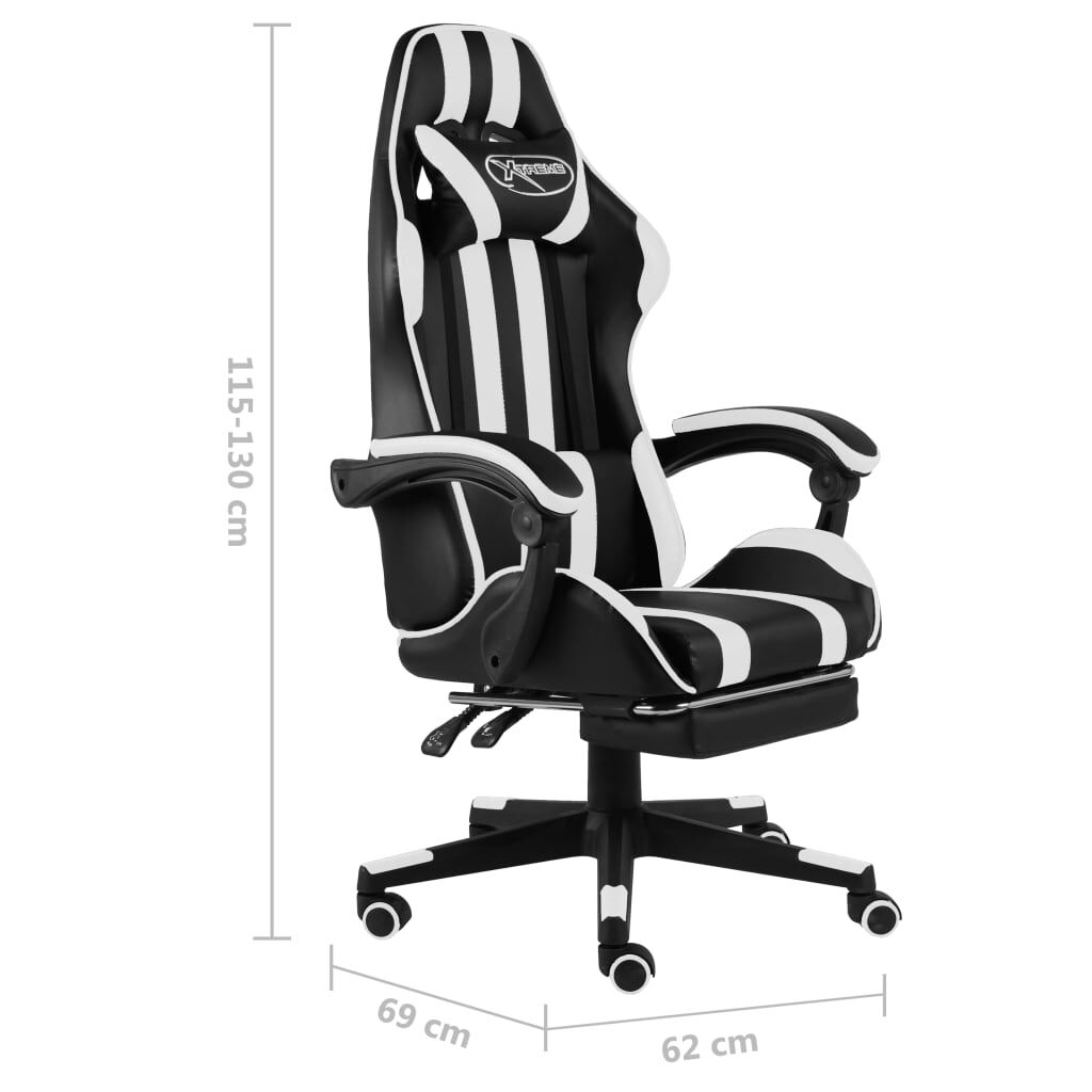 vidaXL Καρέκλα Racing με Υποπόδιο Μαύρο/Λευκό από Συνθετικό Δέρμα
