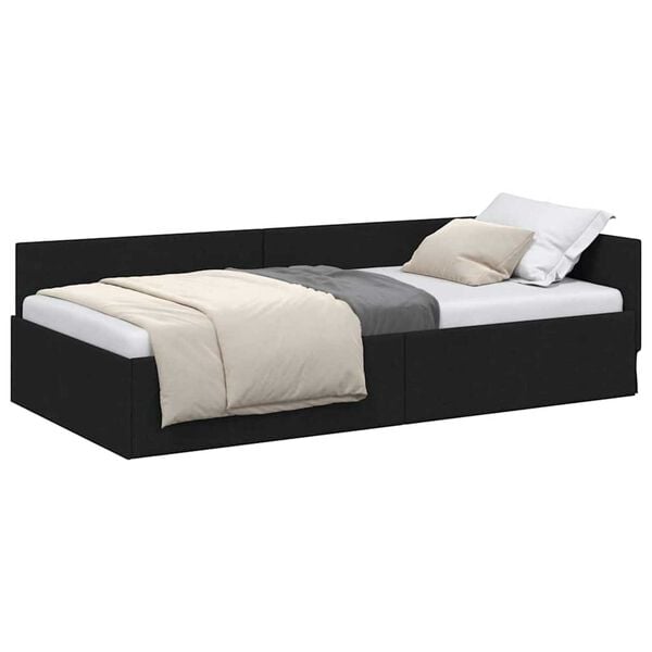 vidaXL Κρεβάτι Γωνίας Μαύρο 90 x 190 cm Ύφασμα και Έργο ξύλου