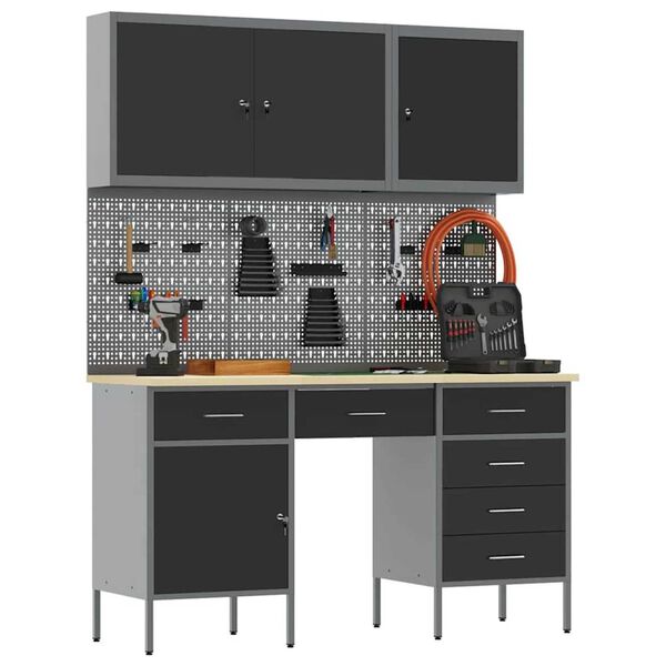 vidaXL Ντουλάπα Εργασίας με συρτάρι 8 pcs Μαύρο 150 x 55 x 200 εκ