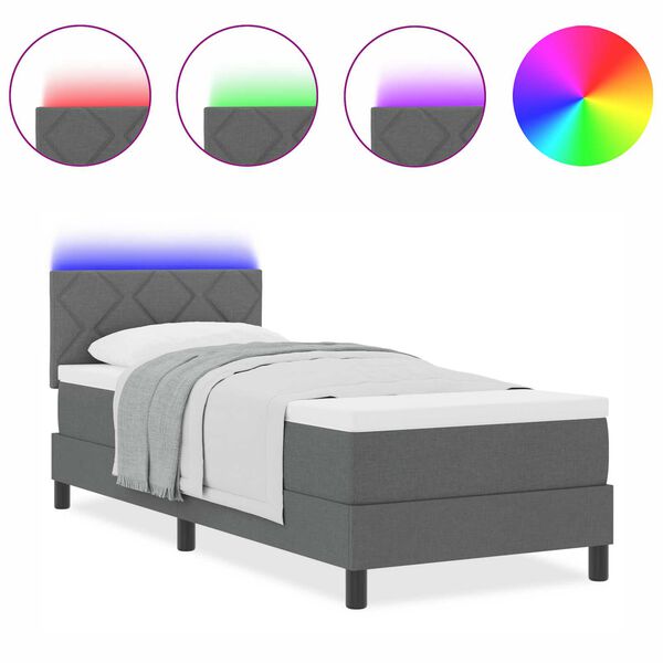 vidaXL Κρεβάτι Μπαορέ με Στρώμα & LED Σκούρο Γκρι 80x200 εκ. Ύφασμα