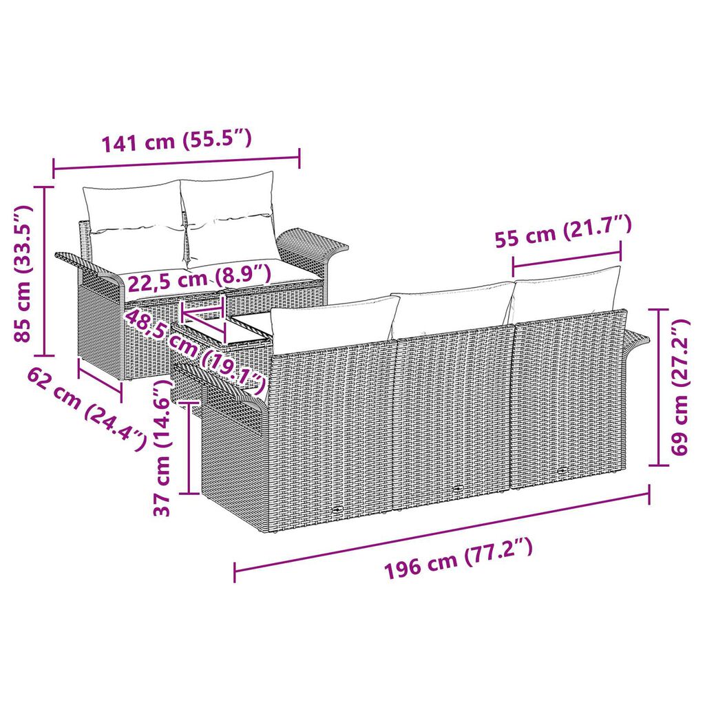 vidaXL Σετ Καναπέ Κήπου 6 pcs Ανοιχτό γκρι Πολυ ράταν