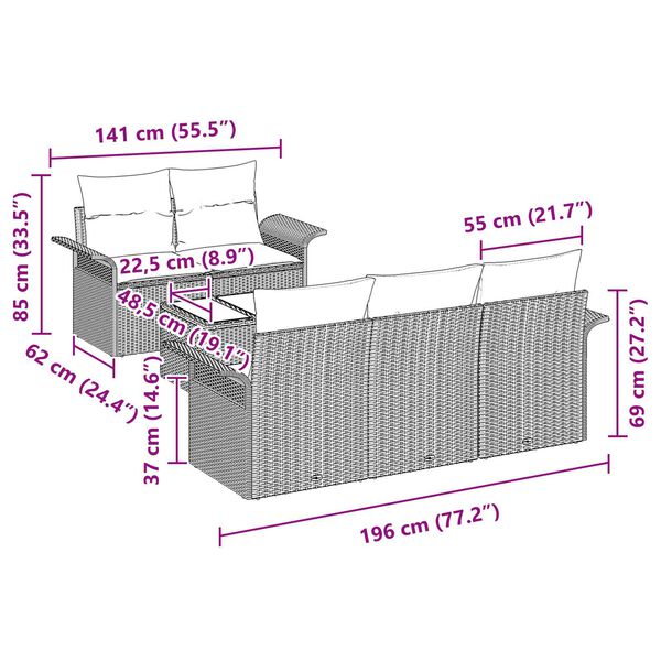 vidaXL Σετ Καναπέ Κήπου 6 pcs Ανοιχτό γκρι Πολυ ράταν