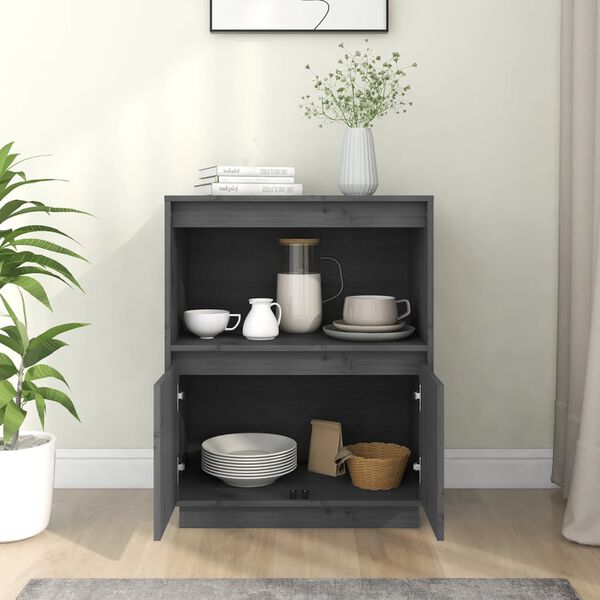 vidaXL Ντουλάπι Γκρι 60 x 34 x 75 εκ. από Μασίφ Ξύλο Πεύκου