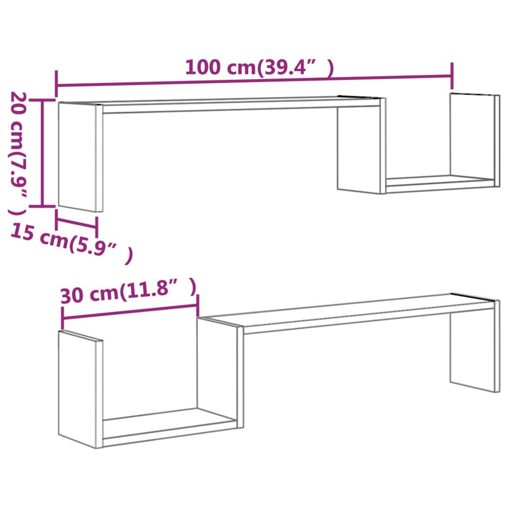 vidaXL Ράφια Τοίχου 2 τεμ. Καπνιστή Δρυς 100x15x20 εκ. Επεξεργ. Ξύλο