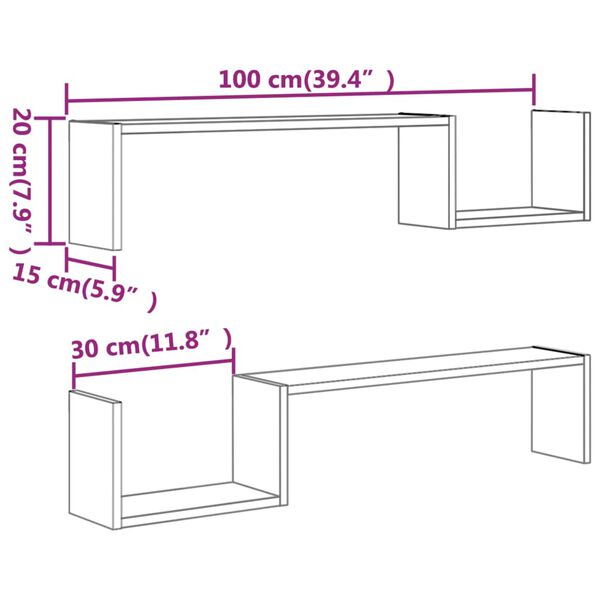 vidaXL Ράφια Τοίχου 2 τεμ. Καπνιστή Δρυς 100x15x20 εκ. Επεξεργ. Ξύλο