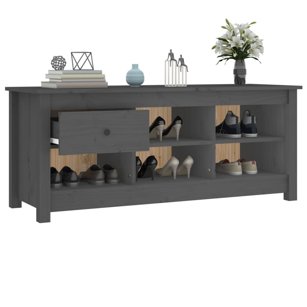 vidaXL Παπουτσοθήκη Γκρί 110 x 38 x 45,5 εκ. από Μασίφ Ξύλο Πεύκου