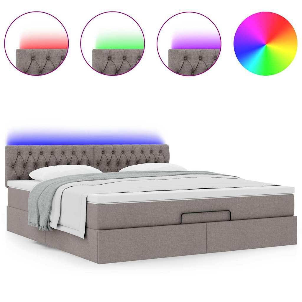 vidaXL Οθωμανικό κρεβάτι με στρώμα & LEDs Taupe 180x200cm ύφασμα