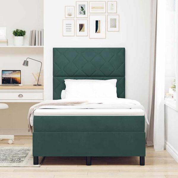 vidaXL Κρεβάτι με ελατήρια Σκούρο πράσινο 120 x 190 cm Βελούδο