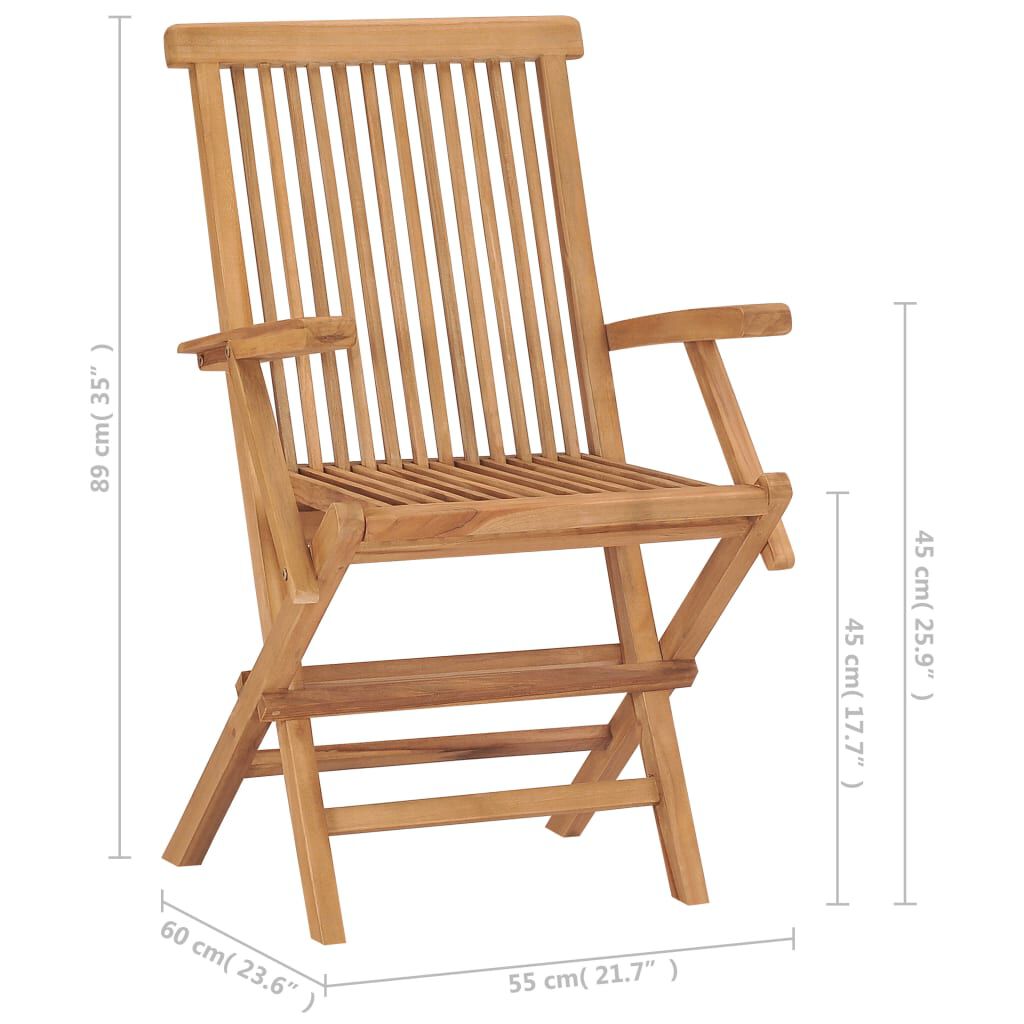 vidaXL Καρέκλες Κήπου 2 τεμ. Μασίφ Ξύλο Teak με Λευκά Κρεμ Μαξιλάρια