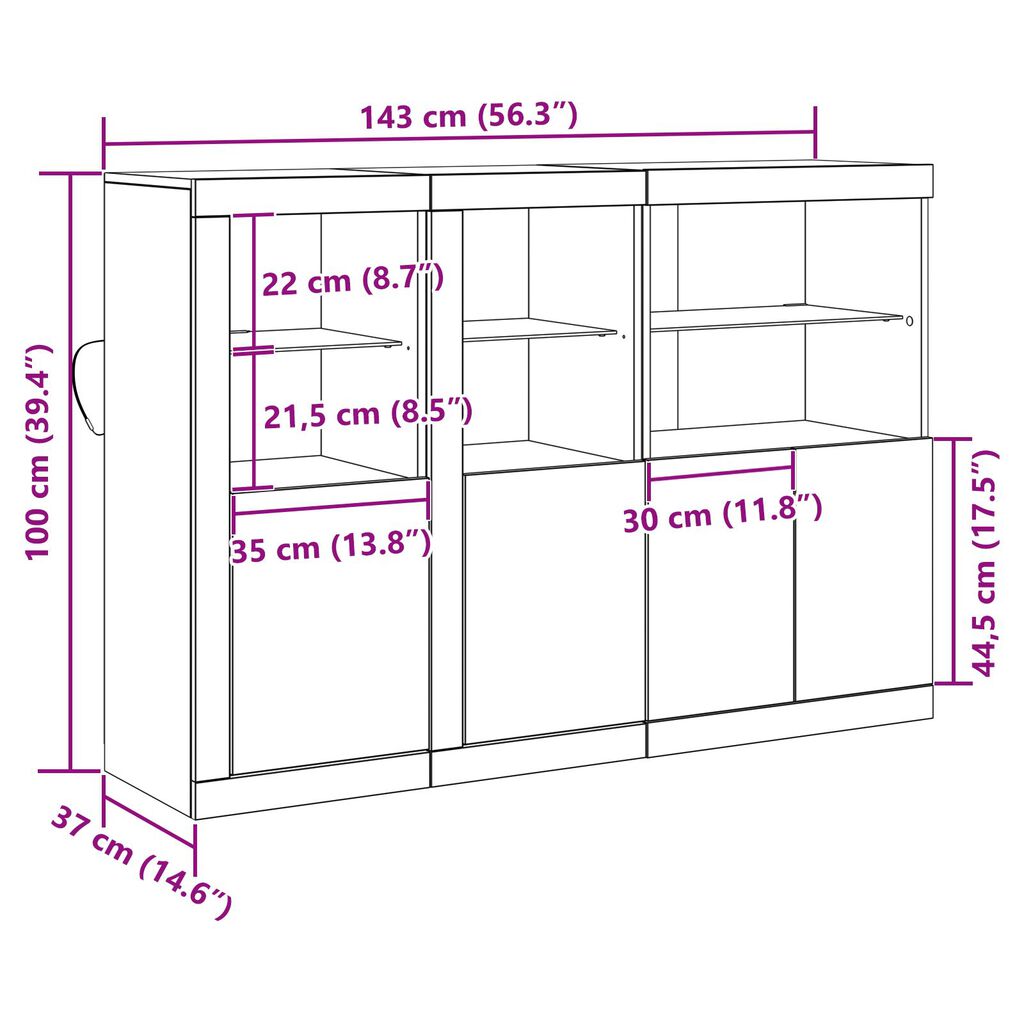 vidaXL Μπουφές με LED Φωτισμό Παλιού Ξύλου 142.5x37x100 cm