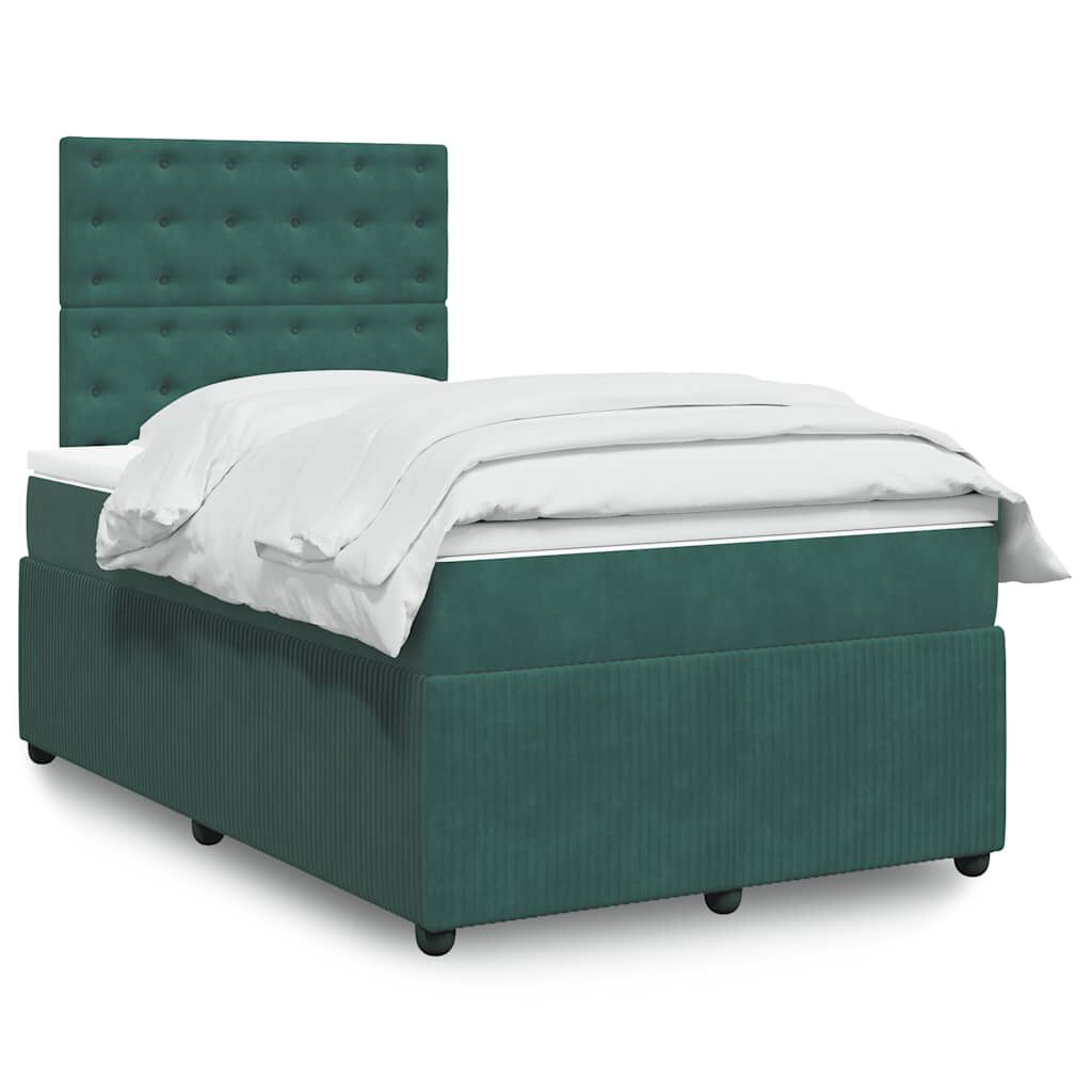 vidaXL Κρεβάτι Boxspring με Στρώμα Σκούρο Πράσινο 120x190εκ. Βελούδινο