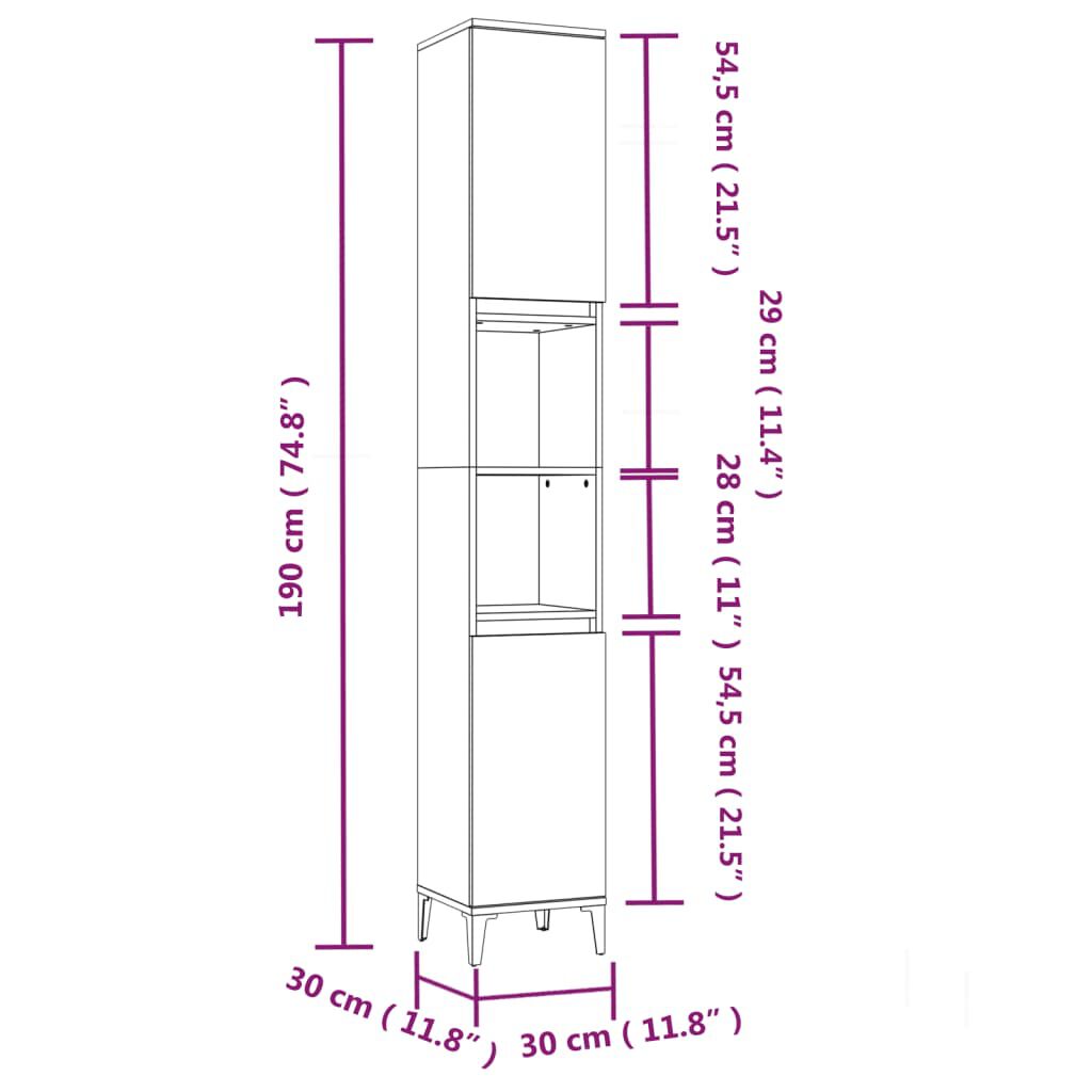 vidaXL Ντουλάπι Μπάνιου Καφέ Δρυς 30x30x190 εκ. Επεξεργασμένο Ξύλο
