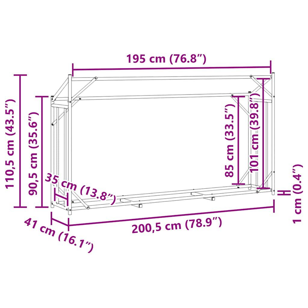vidaxL Ράφι για καυσόξυλα με κάλυμμα βροχής 200,5x41x110,5 εκ.