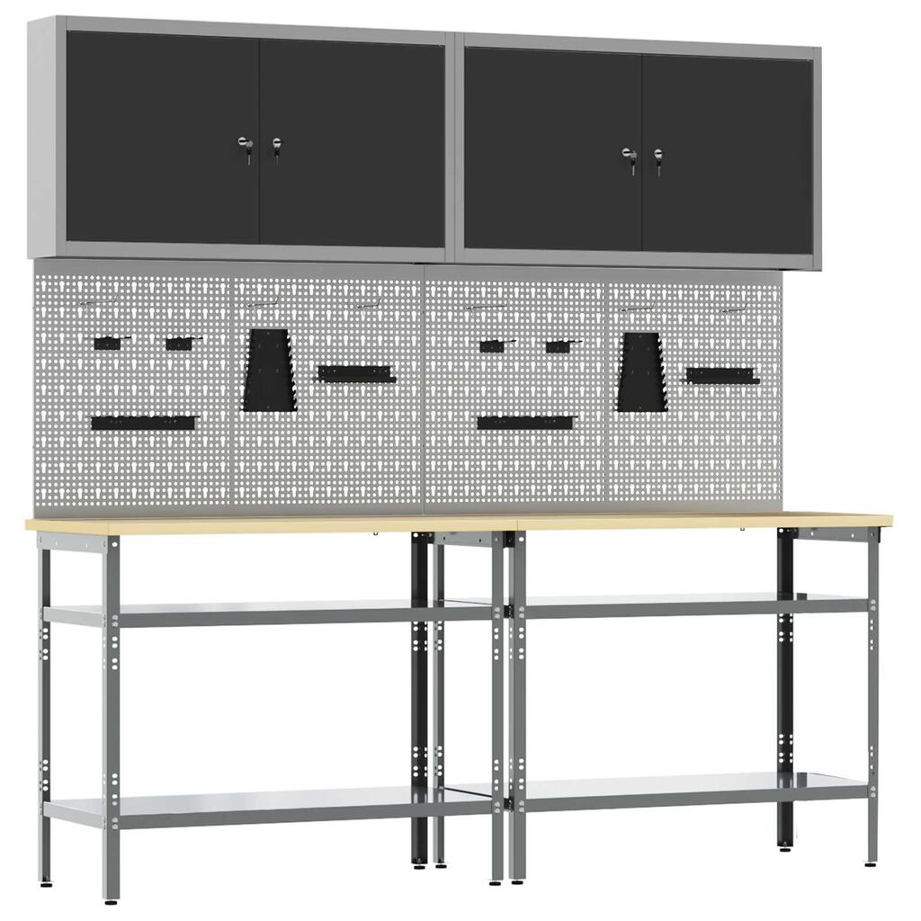 vidaXL Σετ πάγκου εργασίας με ράφι 8 pcs Γκρι 200 x 55 x 200 εκ Ατσάλι