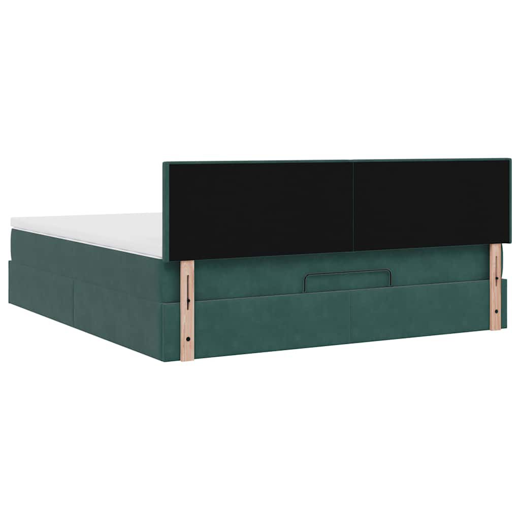 vidaXL Οθωμανικό κρεβάτι με στρώμα & LEDs Dark Green 160x200cm Velvet