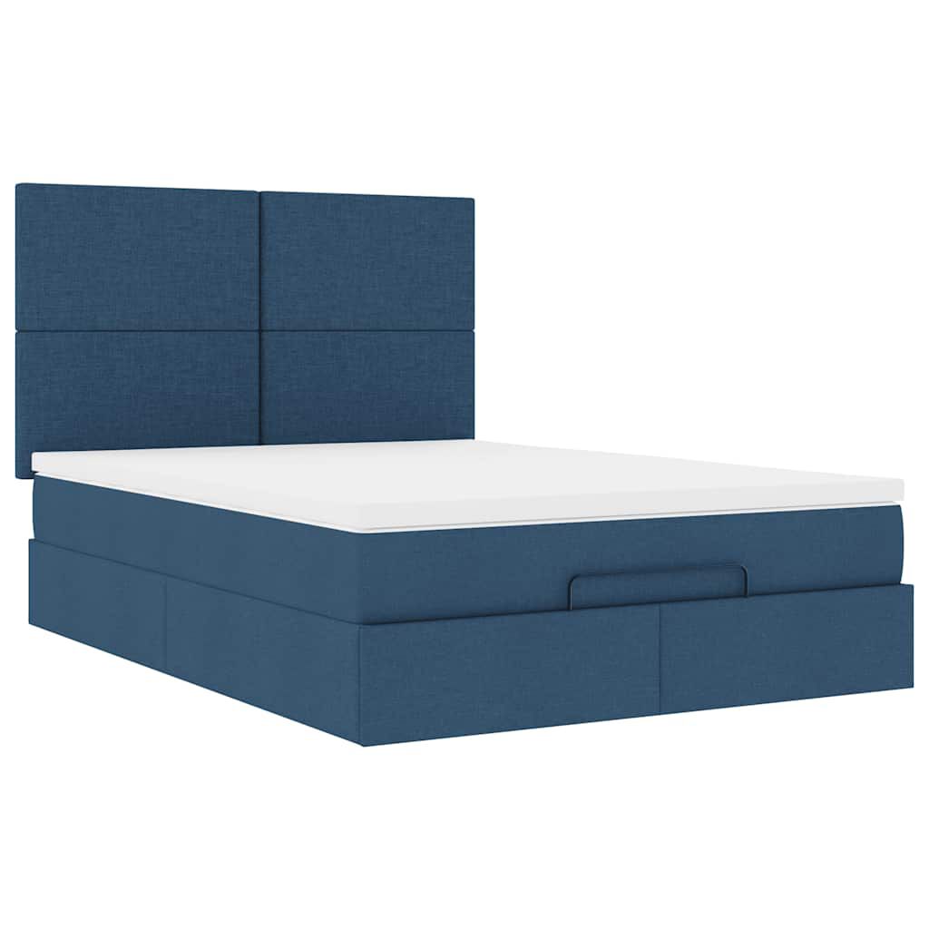 vidaXL Οθωμανικό κρεβάτι με στρώμα μπλε 140x200cm ύφασμα