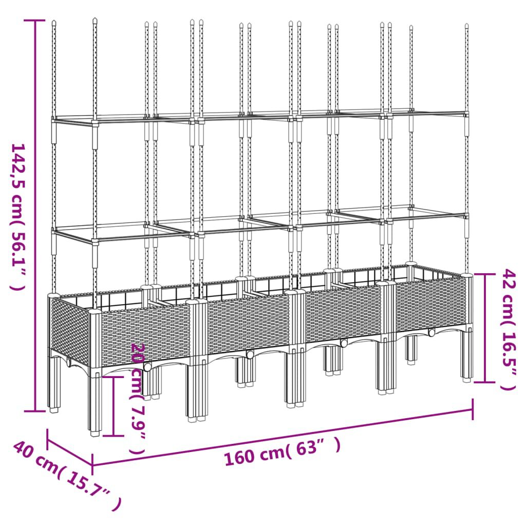 vidaXL Ζαρντινιέρα Κήπου με Καφασωτό Καφέ 160 x 40 x 142,5 εκ. από PP