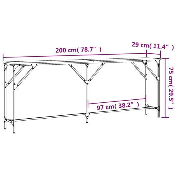 vidaXL Τραπέζι Κονσόλα Μαύρο 200x29x75 εκ. Επεξεργασμένο Ξύλο