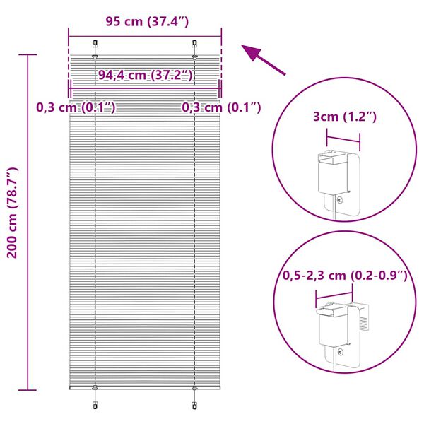 vidaXL Πλισέ περσίδα Μαύρο 95x200 cm Πλάτος υφάσματος 94,4 cm