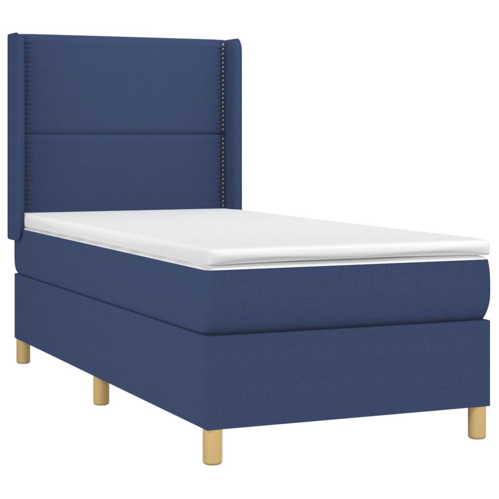 vidaXL Κρεβάτι Boxspring με Στρώμα Μπλε 100 x 200 εκ. Υφασμάτινο