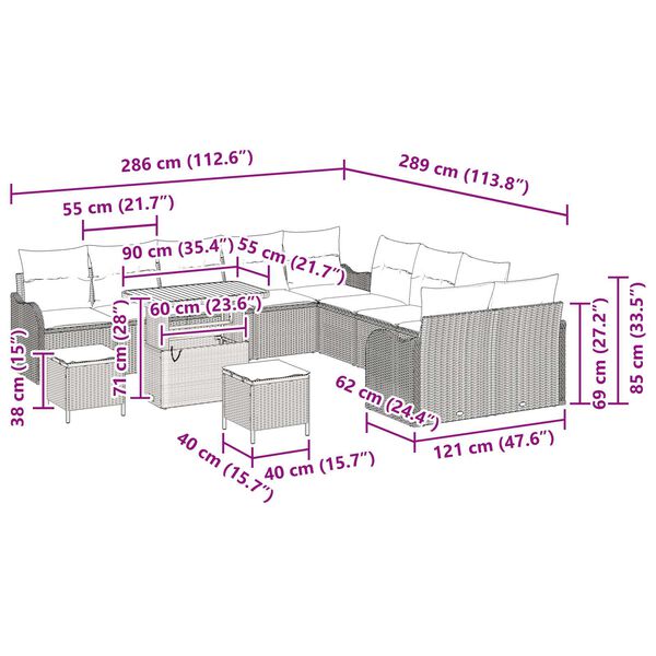 vidaXL Σετ Καναπέ Κήπου 13 pcs Μαύρο συνθετικό ρατάν