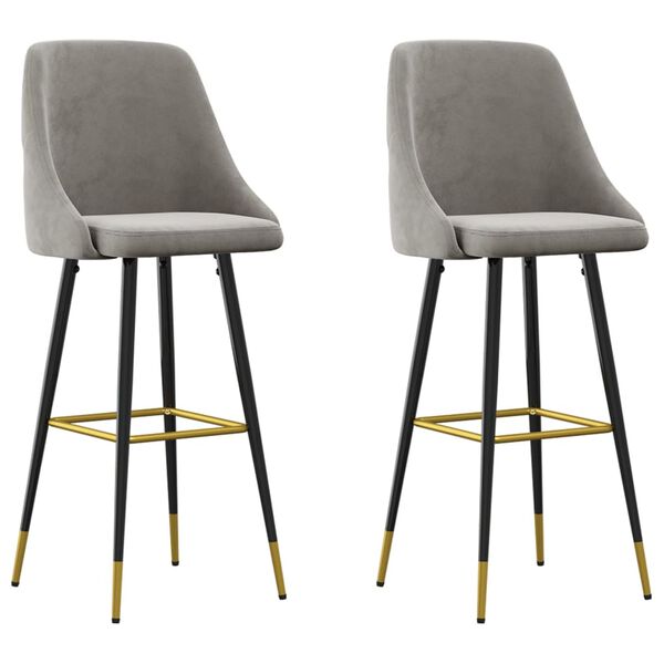 vidaXL Σκαμπό Μπαρ 2 τεμ. Ανοιχτό Γκρι Βελούδινα