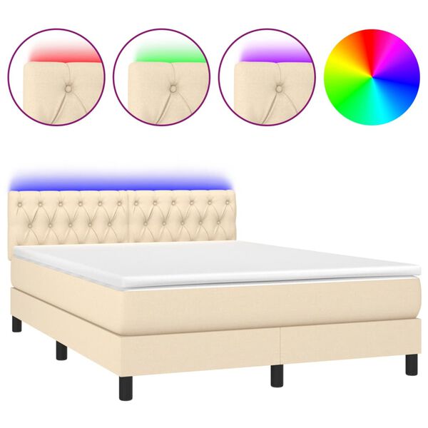 vidaXL &Kappa;&rho;&epsilon;&beta;ά&tau;&iota; Boxspring &mu;&epsilon; &Sigma;&tau;&rho;ώ&mu;&alpha; & LED &Kappa;&rho;&epsilon;&mu; 140x200 &epsilon;&kappa;. &Upsilon;&phi;&alpha;&sigma;&mu;ά&tau;&iota;&nu;&omicron;
