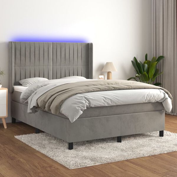 vidaXL &Kappa;&rho;&epsilon;&beta;ά&tau;&iota; Boxspring &mu;&epsilon; &Sigma;&tau;&rho;ώ&mu;&alpha;&LED &Alpha;&nu;. &Gamma;&kappa;&rho;&iota; 140x190 &epsilon;&kappa;. &Beta;&epsilon;&lambda;&omicron;ύ&delta;&iota;&nu;&omicron;