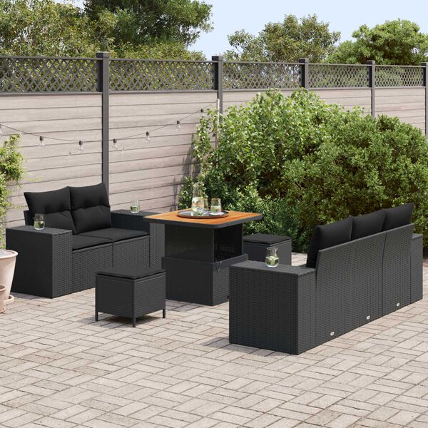 vidaXL Σετ Καναπέ Κήπου με μαξιλάρι 8 pcs Μαύρο 80 x 80 x 71 cm