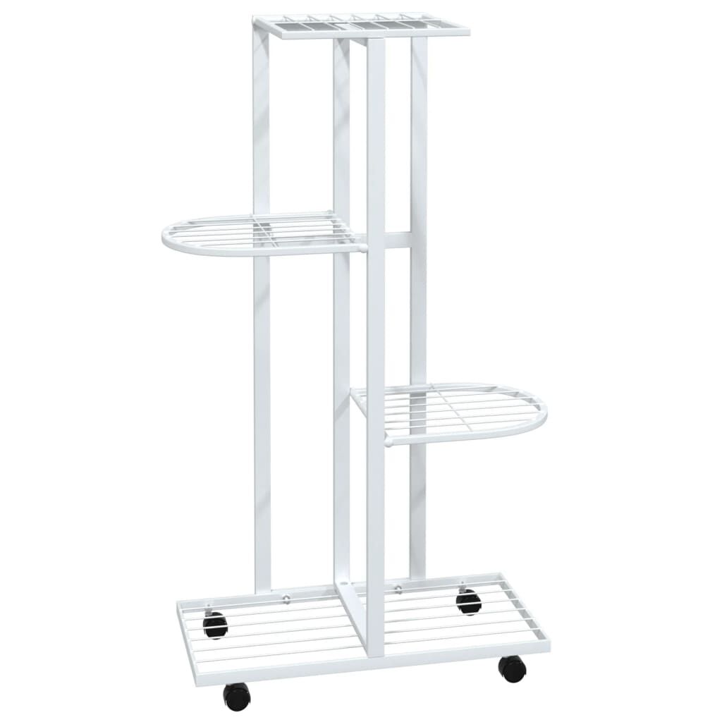 vidaXL Βάση Λουλουδιών 4 Επιπέδων με Ρόδες 44x23x80 εκ. Λευκή Σίδερο