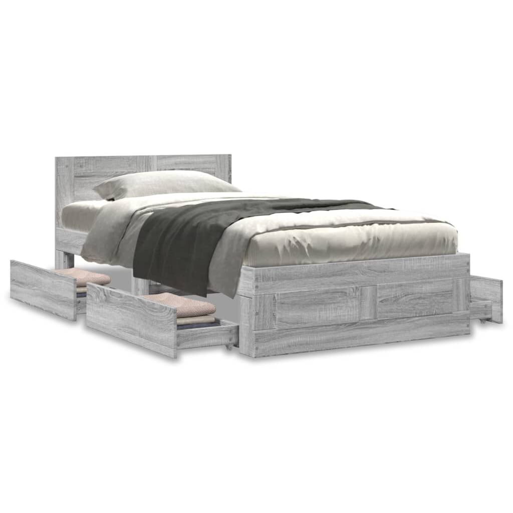 vidaXL Πλαίσιο Κρεβατιού με Κεφαλάρι Γκρι Sonoma 75x190 εκ. Επεξ. Ξύλο