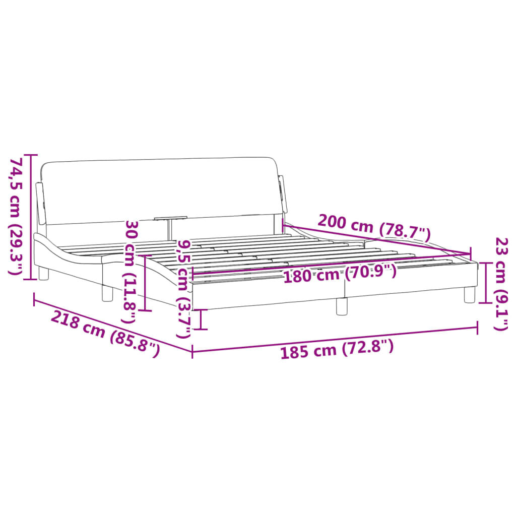 vidaXL Πλαίσιο Κρεβατιού με Κεφαλάρι Γκρι 180x200 εκ. Συνθετικό Δέρμα