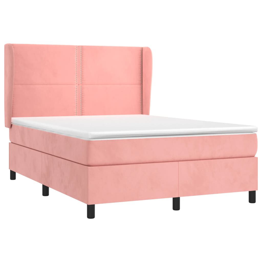 vidaXL Κρεβάτι Boxspring με Στρώμα Ροζ 140x190 εκ. Βελούδινο