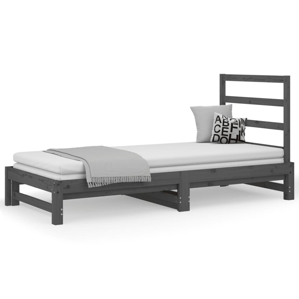 vidaXL Καναπές Κρεβάτι Συρόμενος Γκρι 2x(90x200) εκ. Μασίφ Ξύλο Πεύκου