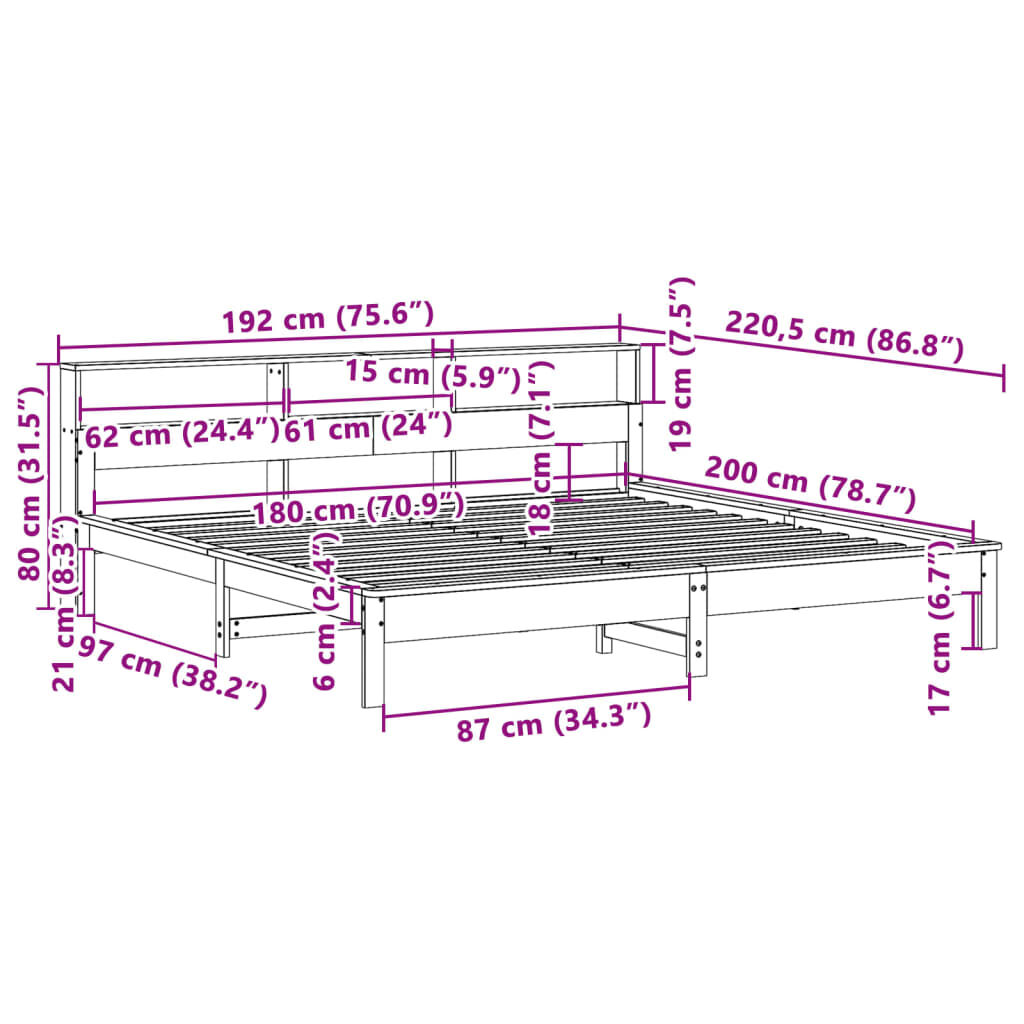 vidaXL Σκελετός Κρεβ. Χωρίς Στρώμα Λευκό 180x200 εκ Μασίφ Πεύκο