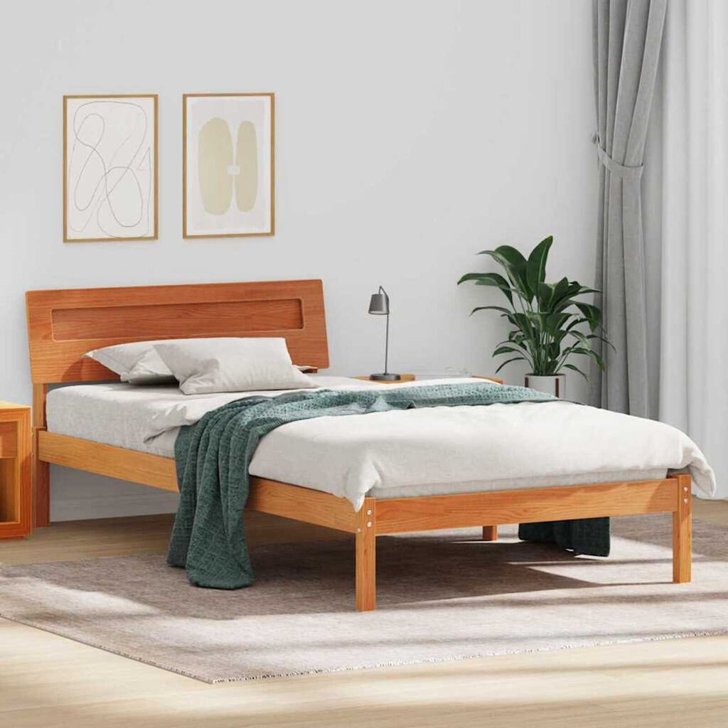 vidaXL Σκελετός Κρεβατιού Καφέ κεριού 90 x 200 cm Μασίφ ξύλο πεύκου