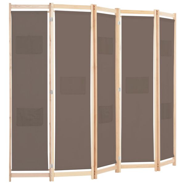 vidaXL Διαχωριστικό Δωματίου με 5 Πάνελ Καφέ 200x170x4 εκ. Υφασμάτινο
