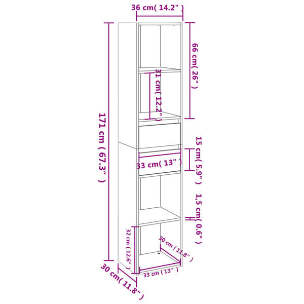 vidaXL Βιβλιοθήκη Καφέ Δρυς 36 x 30 x 171 εκ. από Επεξεργασμένο Ξύλο