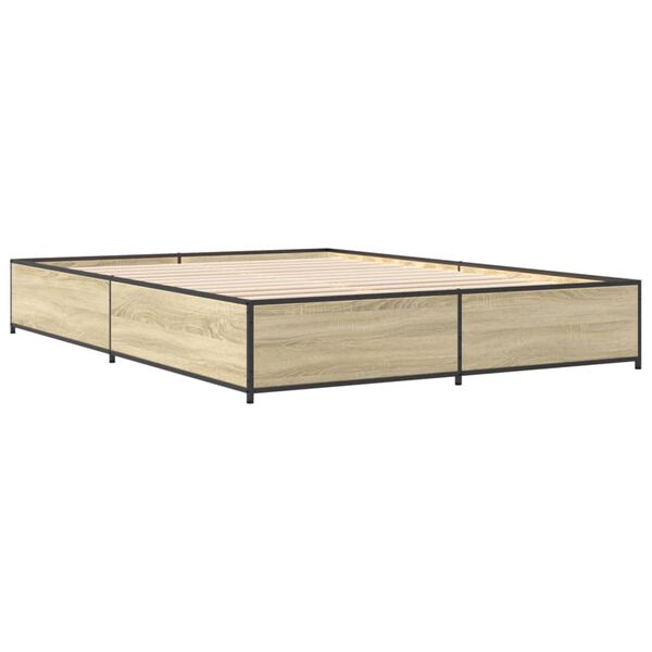 vidaXL Πλαίσιο Κρεβατιού Sonoma Δρυς 135x190 εκ. Επεξ. Ξύλο & Μέταλλο