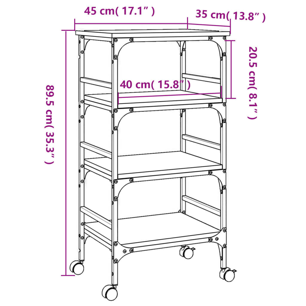 vidaXL Τρόλεϊ Κουζίνας Μαύρο 45x35x89,5 εκ. από Επεξεργασμένο Ξύλο