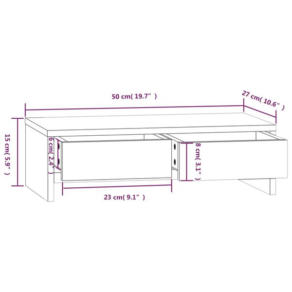 vidaXL Βάση Οθόνης Λευκή 50 x 27 x 15 εκ. από Μασίφ Ξύλο Πεύκου