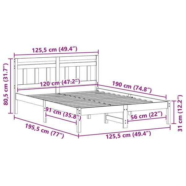 vidaXL Σκελετός Κρεβατιού Καφέ 120 x 190 εκ Μασίφ ξύλο πεύκου