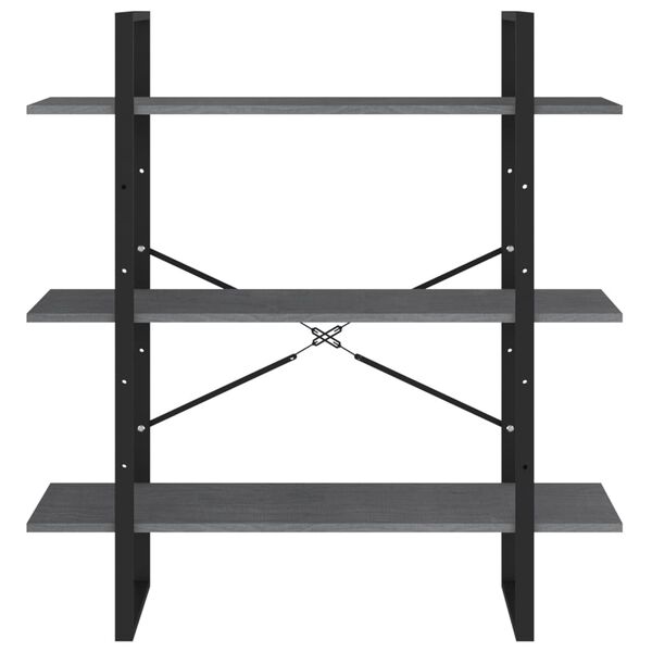 vidaXL Βιβλιοθήκη με 3 Ράφια Γκρι 100x30x105 εκ. από Μασίφ Ξύλο Πεύκου