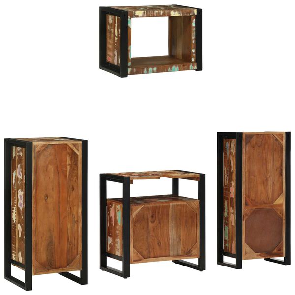 vidaXL Σετ Επίπλων Μπάνιου 4 pcs Πολύχρωμο Στερεό ανακτημένο ξύλο