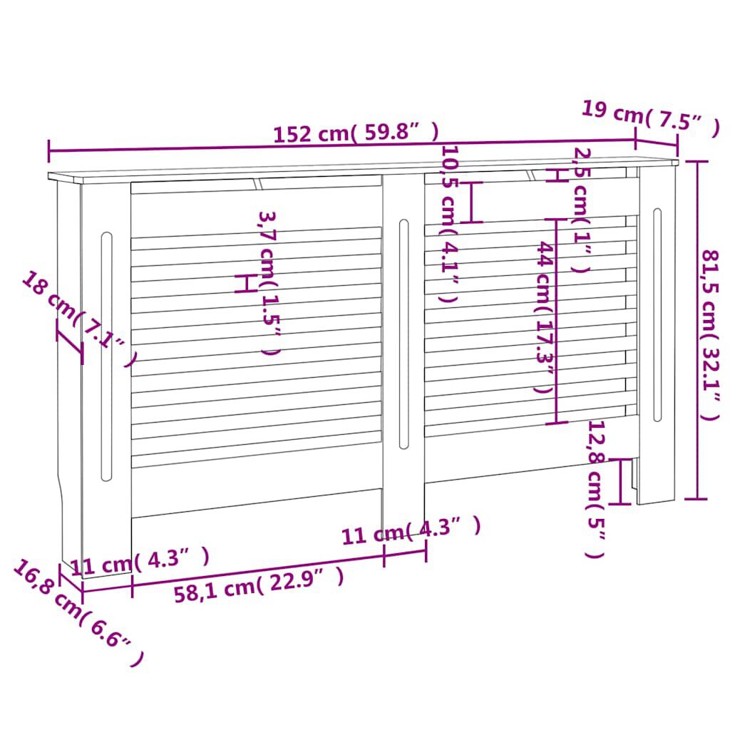 vidaXL Κάλυμμα Καλοριφέρ Λευκό 152 x 19 x 81,5 εκ. από MDF