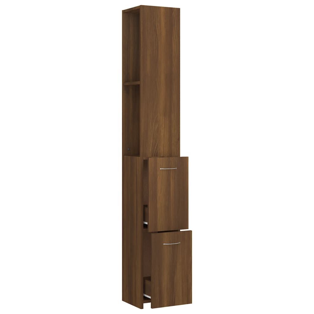 vidaXL Ντουλάπι Μπάνιου Καφέ Δρυς 25x26,5x170 εκ. Επεξεργασμένο Ξύλο