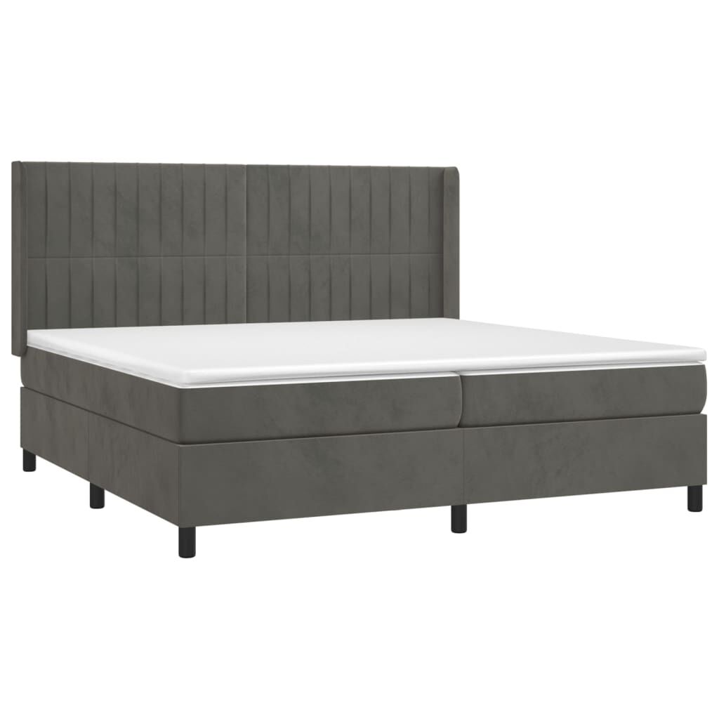 vidaXL Κρεβάτι Boxspring με Στρώμα & LED Σκ. Γκρι 200x200εκ. Βελούδινο