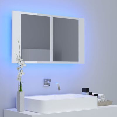 vidaXL Καθρέφτης Μπάνιου με LED Γυαλιστερό Λευκό 80x12x45εκ. Ακρυλικός
