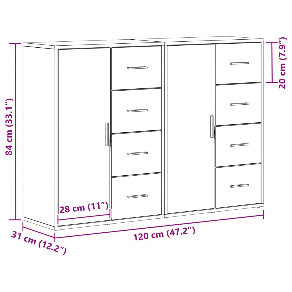 vidaXL Μπουφέδες 2 τεμ Μαύρος Δρυς 60x31x84 εκ Συνθετικό ξύλο