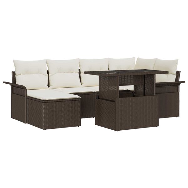 vidaXL Σετ Καναπέ Κήπου με μαξιλάρι 7 pcs Καφέ Πολυ ράταν